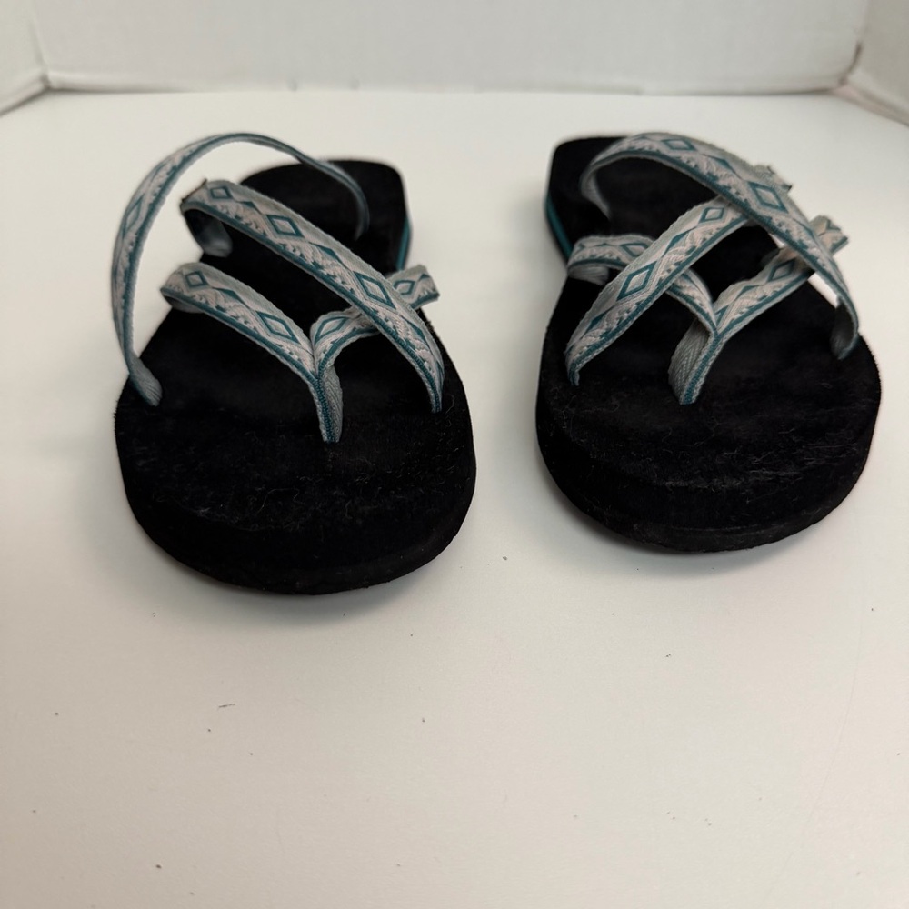 Teva Sandals Flip Flop Thongs Olowahu Comfort Foam Recycled Vegan Green White - Picture 2 of 11